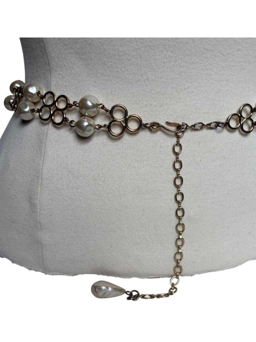 Vintage Gold Link Chain Belt with Faux Pearls Large 90s Chunky Preppy Luxury